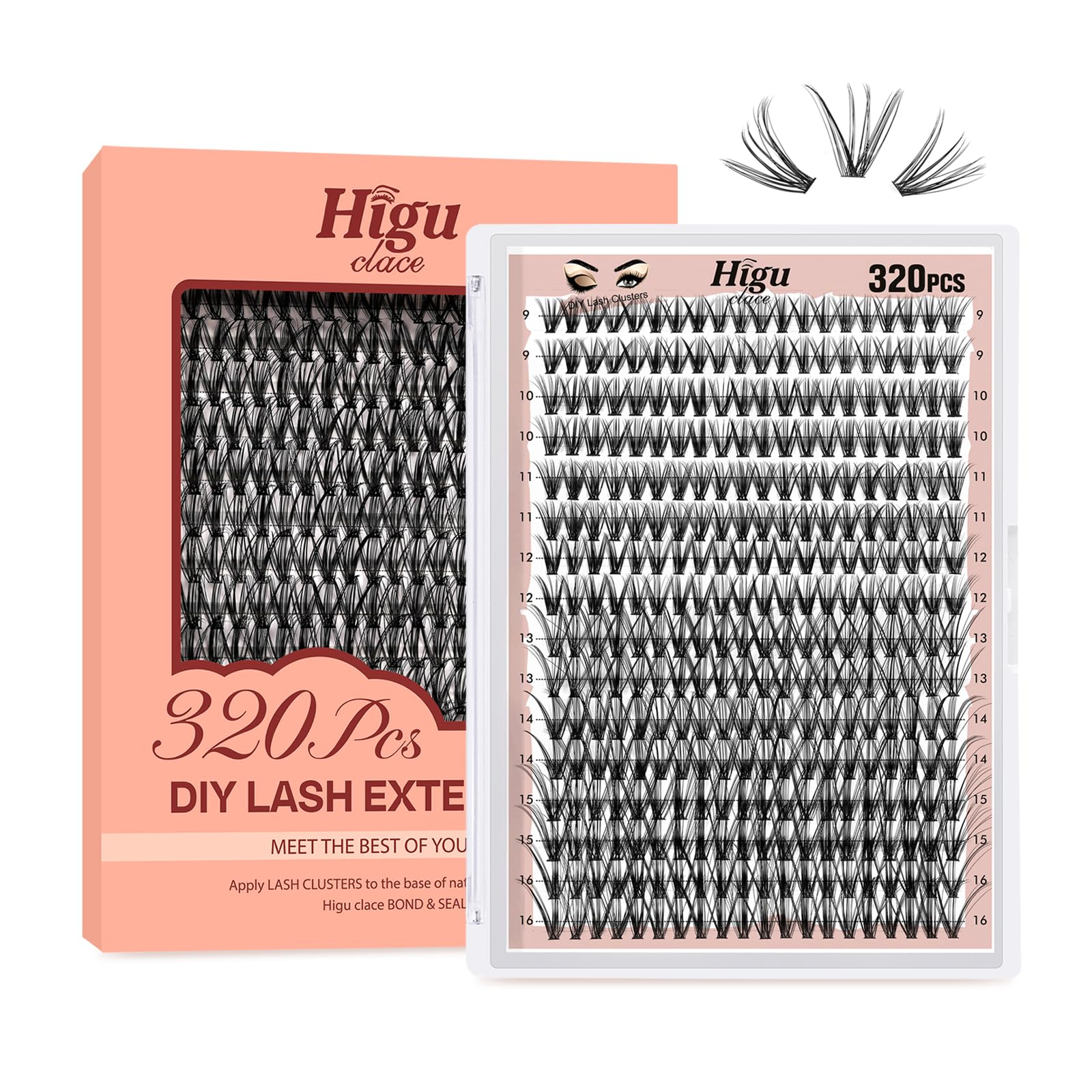 Higu clace Individual Lashes Cluster 320pcs, D curl Lash Clusters 30D DIY Individual Eyelashes 9-16mm Mixed,Wispy Lash Extension Reusable False Lashes Clusters(30D Dcurl 9-16mm) — image 1