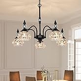 CNRATYE 5-Light Vintage Black Crystal Chandeliers for Dining Room, Antique Victorian Chandelier, Modern Farmhouse Hanging Lig