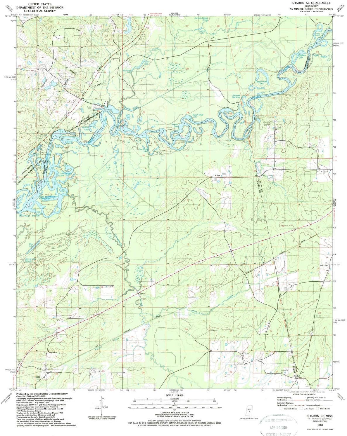YellowMaps Sharon SE MS topo map, 1:24000 Scale, 7.5 X 7.5 Minute, Historical, 1988, Updated 1989, 26.7 x 22 in
