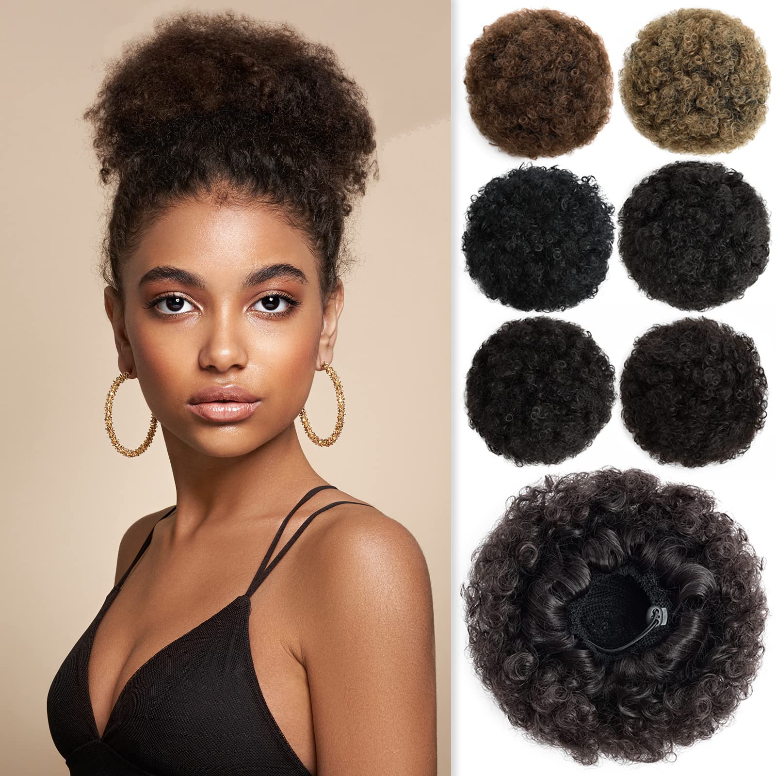 YAMEL Afro Puff Drawstring Ponytail Medium Bun Extensions Red Brown Synthetic Updo Hair Pieces for Black Women