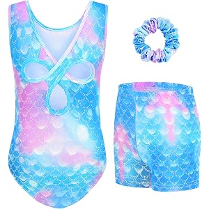 Uleecca Gymnastics Leotards for Girls Dance Outfit Sleeveless Cutout Back Toddler Ballet Leotard with Shorts & Scrunchie
