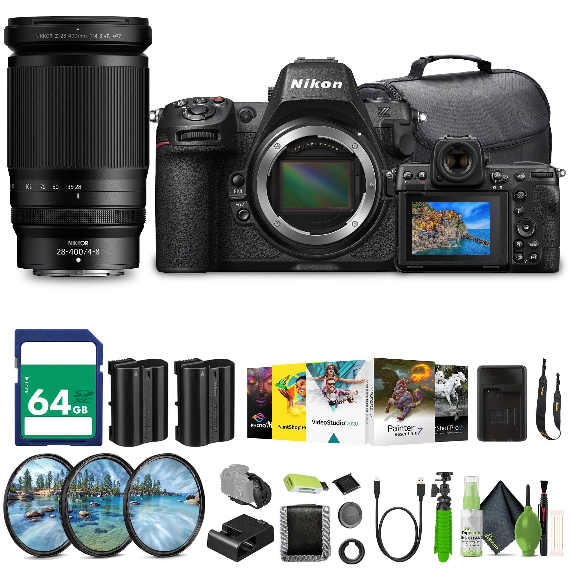 Nikon Z8 Professional Full Frame Mirrorless 8K Video & Stills Hybrid FX Camera NIKKOR Z 28-400mm f/4-8 VR Mirrorless Lens + EN-EL15C Battery + More