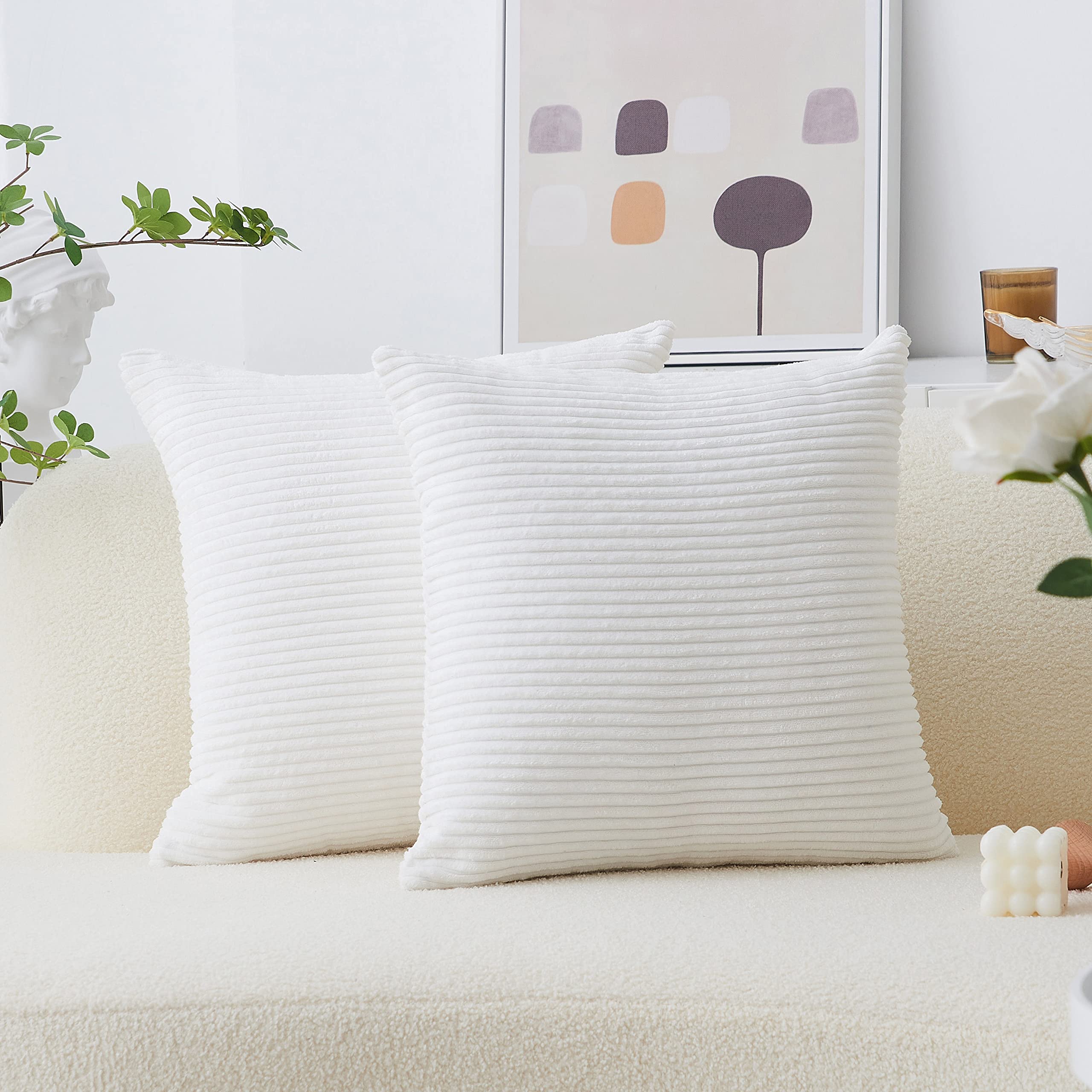Photo 1 of Home Brilliant White 16x16 Throw Pillow Covers Set of 2 Accent Decorative Pillow Covers Nursing Pillow Cover Pillow Cases for Couch Patio Sofa, 40x40 cm, 16 x 16 Inch, Creamy White