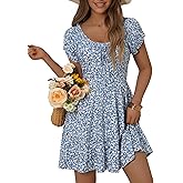 HUHOT Teen Petite Women Floral Short Summer Mini Dresses with Pockets Cute Milkmaid Sundress 2026