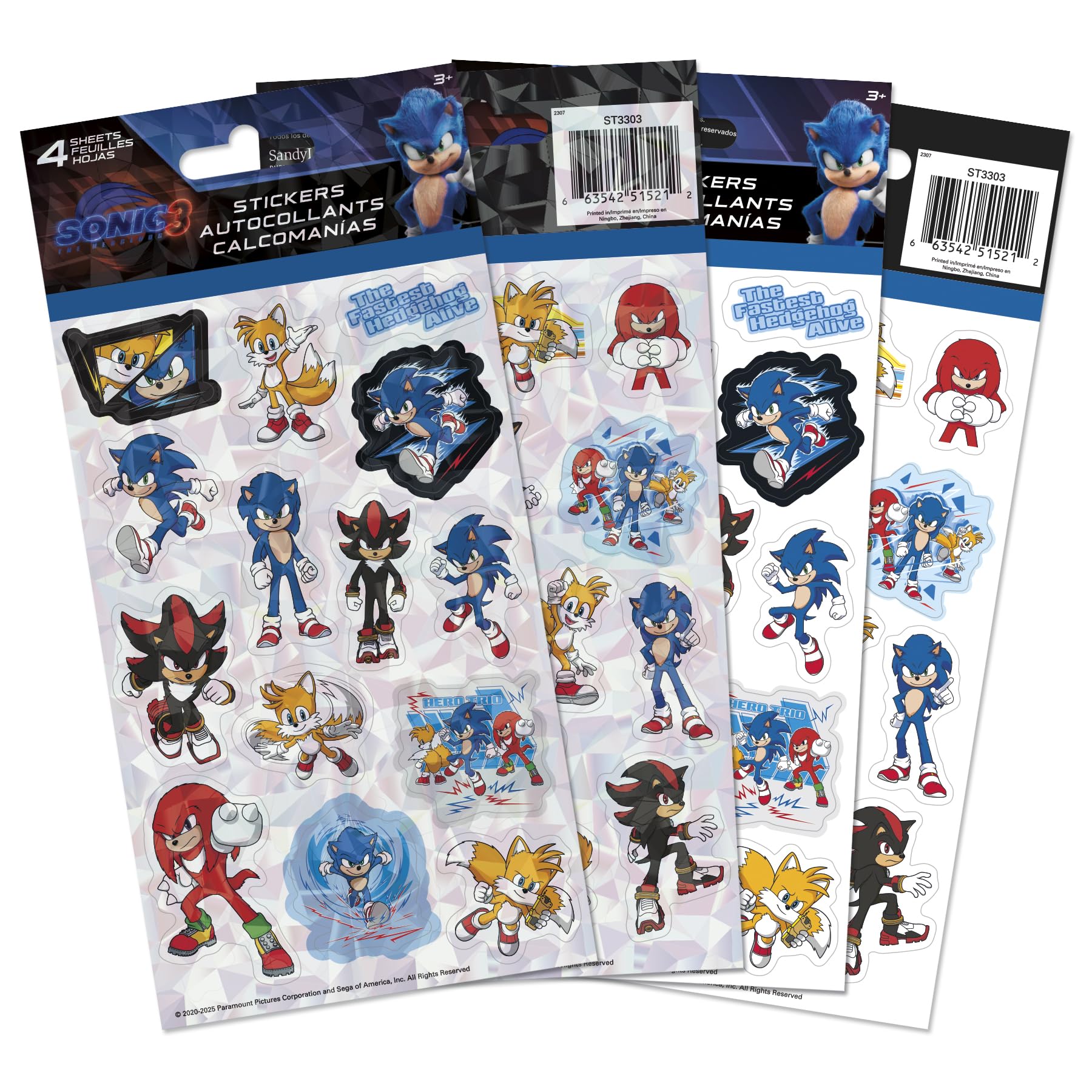 Sonic the Hedgehog 3 Standard Stickers - 4 Sheet