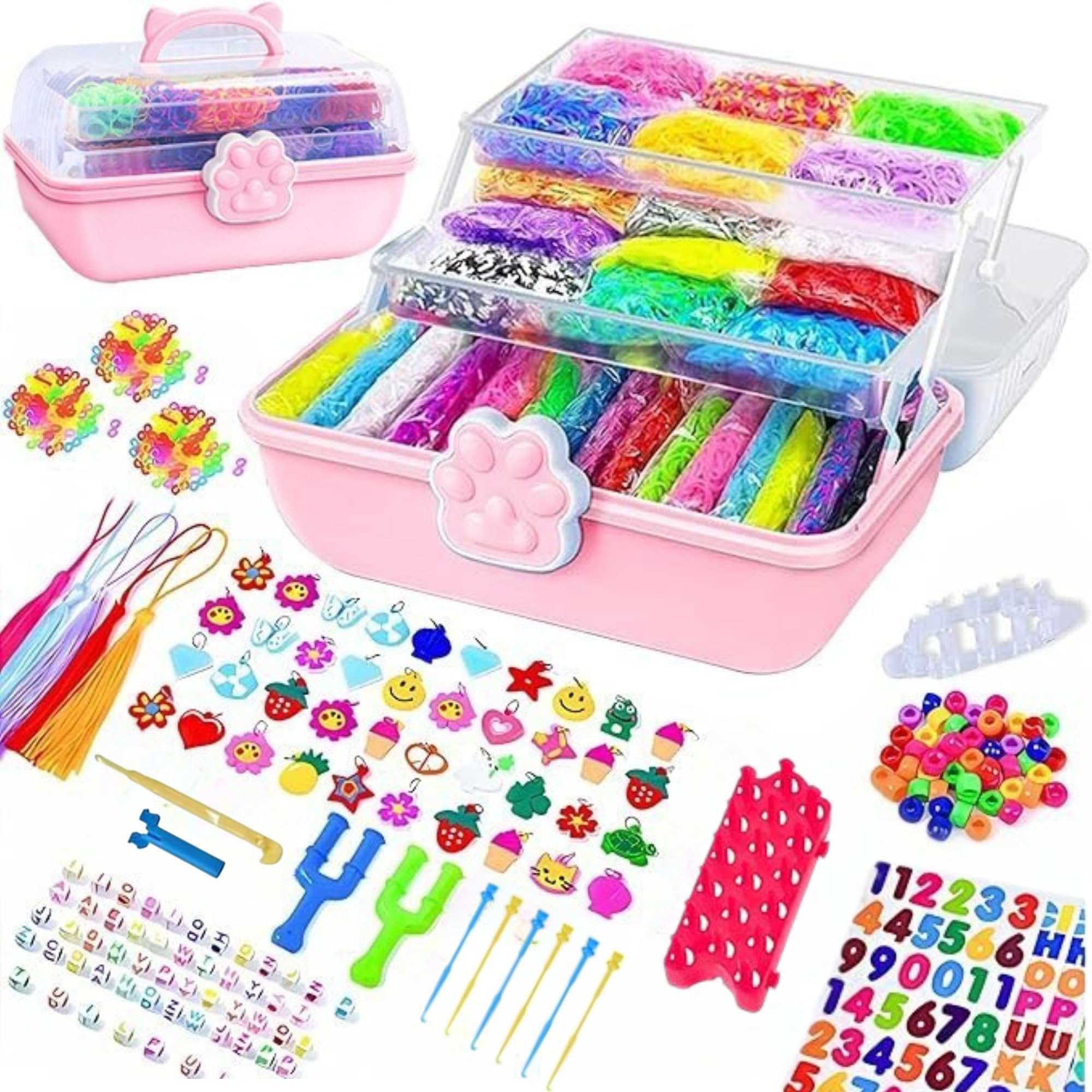 17000+ Loom Band Kit - 32 Vibrant Colors Loom Bands, Bracelet Making Set with Charms, Tools & 3 Layer Storage Box | DIY Arts & Crafts Gift for Girls & Boys
