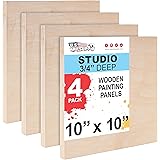 U.S. Art Supply 10" x 10" Birch Wood Paint Pouring Panel Boards, Studio 3/4" Deep Cradle (Pack of 4) - Artist Wooden Wall Can