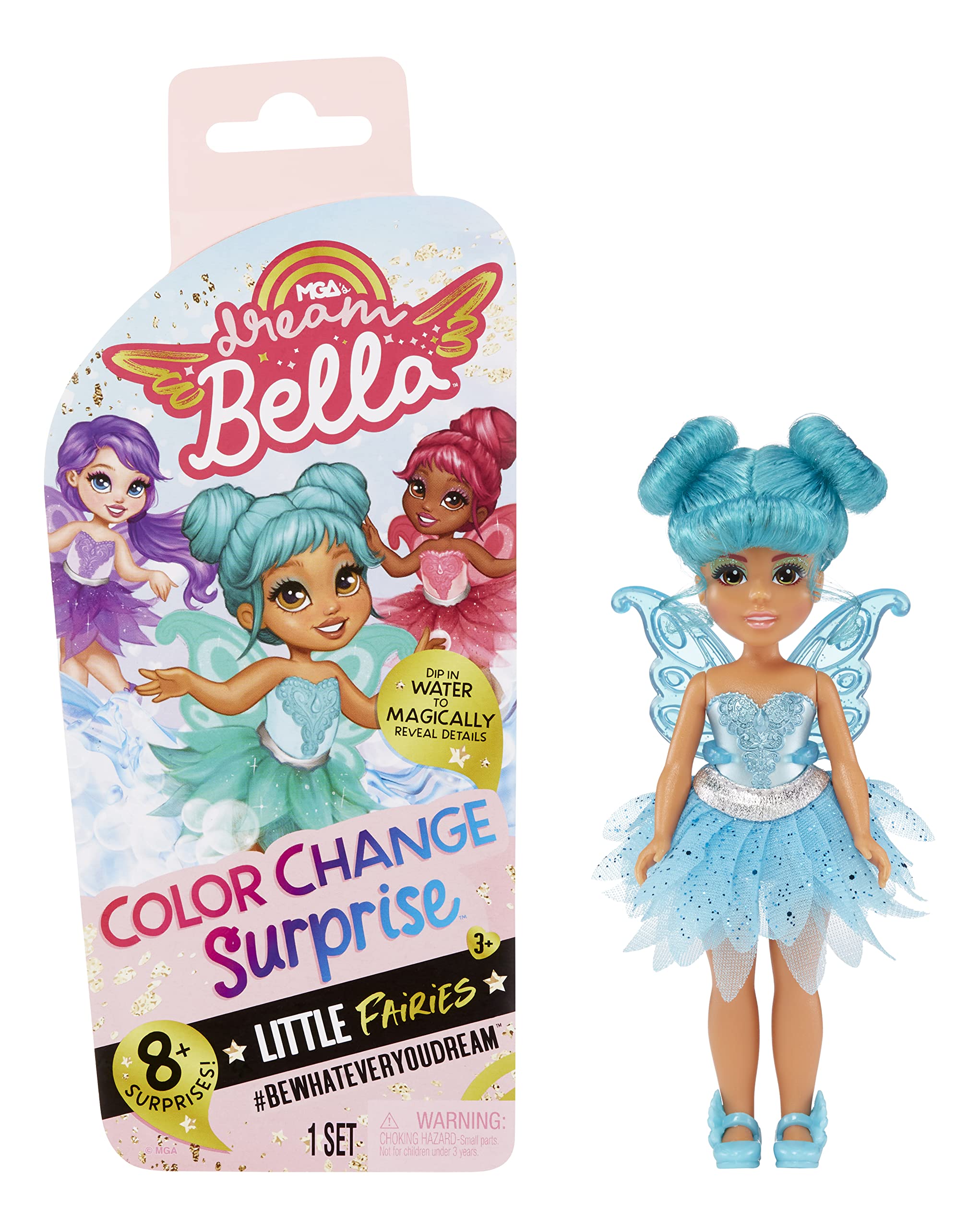 MGA's Dream Bella Colour Changing Surprise Little Fairies - DREAMBELLA - Small Fashion Doll with Wings, Accessories and Turquoise Hair - 14 cm - Collectable - Great Gift for Children from 3 Years