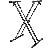 RockJam Xfinity Heavy-Duty, Double-X, Pre-Assembled, Infinitely Adjustable Piano Keyboard Stand with Locking Straps