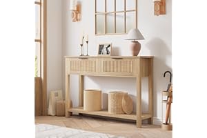 43 Inch (109cm) Fluted Entryway Table with 2 Drawers, Modern Wooden Console Table for Entryway, Slim Sofa Table Behind Couch 