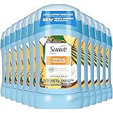 Suave Antiperspirant Deodorant For Women, Invisible, Underarm Deodorant, 48hr Odor & Wetness Protection, Long Lasting Tropical Fragrance, Sensitive Skin Deodorant Solid Stick, 1.2 oz (12 Bulk Pack)