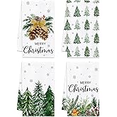 Mocsicka Christmas Kitchen Towels Set of 4, Winter Xmas Trees Kitchen Towels Dish Towels 18x26 Inch Holiday Winter Xmas Snowflakes Decoration Hand Towels Set for Christmas Decor