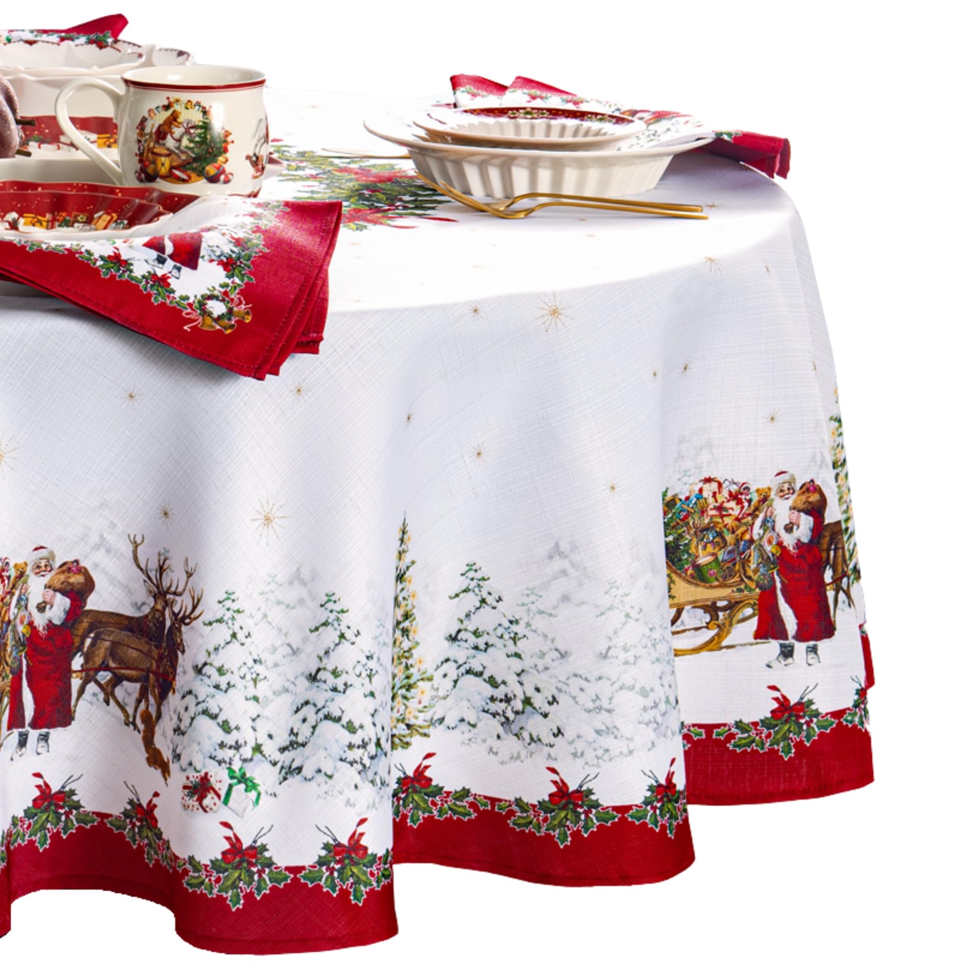 Elrene Home Fashions Villeroy & Boch Toy's Fantasy Holiday/Christmas Engineered Fabric Wrinkle Resistant Tablecloth, 60"x84" Oval, Multi