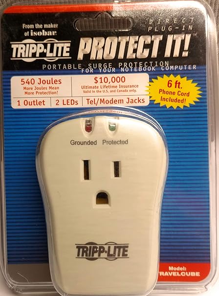 Amazon Com Tripp Lite Travelcube Surge Suppressor Notebook Direct Plug In 1 Outlet Tel Dsl 540 Joules Home Audio Theater