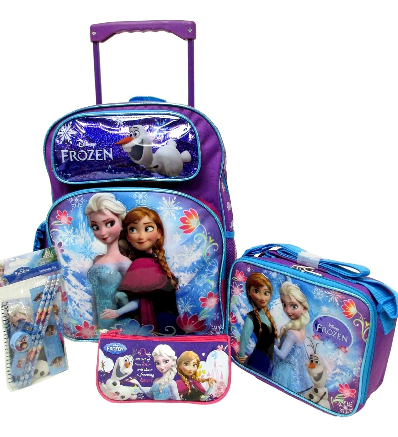 Frozen Disney Large 16" Rolling Backpack Roller Wheeled Book Bag, Lunch