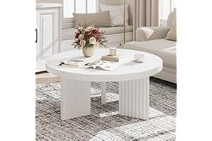 Garvee 33.5'' Round Coffee Table with Fluted Legs, 1.3'' Thick Circle Center Table, Vintage Accent Table for Living Room & Be