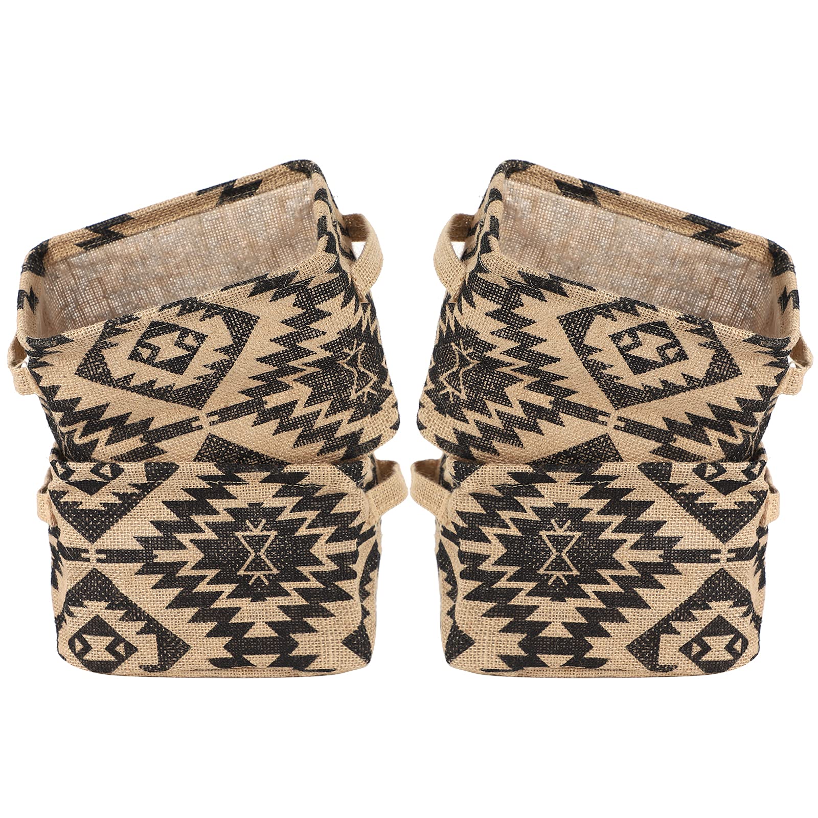 LessMo 4 Pack Storage Baskets, Collapsible Mini Storage Boxes, Canvas Fabric Waterproof Storage Bins made from Cotton and Linen, for Toys, Bathroom, Closets, Playroom (KALEIDOSCOPE, Thin/waterproof)