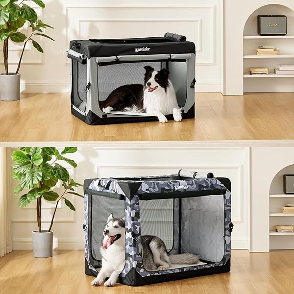 ZOMISIA COLLAPSIBLE DOG CRATE FOR MEDIUM DOGS – 30 INCH PORTABLE DOG TRAVEL CRATE SOFT SIDED WITH BREATHABLE MESH WINDOWS, FOLDABLE DOG KENNEL FOR INDOOR AND OUTDOOR, GREY