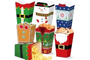 Zhanmai 60 Pcs Christmas Popcorn Boxes - 6 Designs, Ugly Sweater, Snowman, Santa Claus, Elf Paper Party Favor Boxes for Xmas Popcorn, Cookie Goodie Gift Supplies