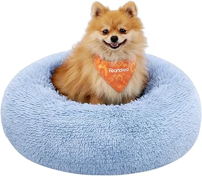 Feandrea Donut Dog Bed Cat Bed Fluffy Plush 60 cm Pale Blue PGW038Q01
