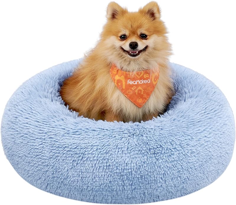 Feandrea Donut Dog Bed Cat Bed Fluffy Plush 60 cm Pale Blue PGW038Q01