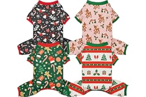 Vehomy 4-Pack Christmas Dog Pajamas Xmas Pet Clothes Warm Fleece Puppy Cat Jammies Christmas Dog Onesie Outfit Pet Four Leg Shirt Jumpsuit Costume for Small Dogs XS