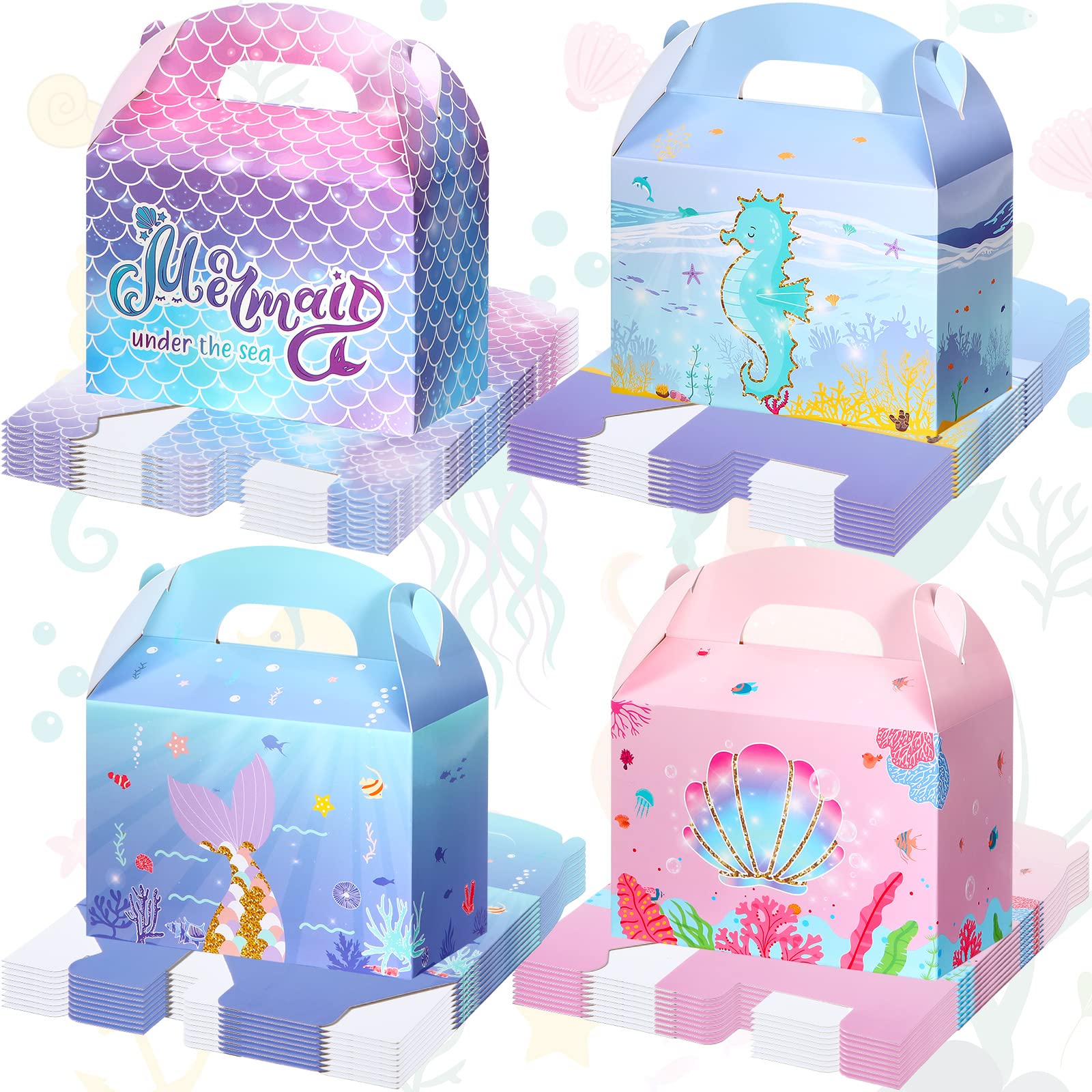 Outus 40 Pcs Mermaid Party Favor Candy Goodie Boxes Mermaid Gift Treat Boxes Mermaid Birthday Party Candy Bags Under The Sea Theme Party Decorations for Birthday Party and Baby Shower Party