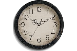 KECYET Wall Clock, 12 Inch Vintage Wall Clocks Battery Operated Quartz Silent Non Ticking Clocks Decorative for Kitchen, Bathroom, Living Room(Black Sliver)
