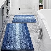Gibelle Blue Bathroom Rug Set 2 Piece, Chenille Non Slip Bath Mat Set, Absorbent Shower Rug and Bath Room Floor Mats, Quick Dry Bathmat Bathroom Decor Accessories for Tub, 16" x 24", 20" x 32"
