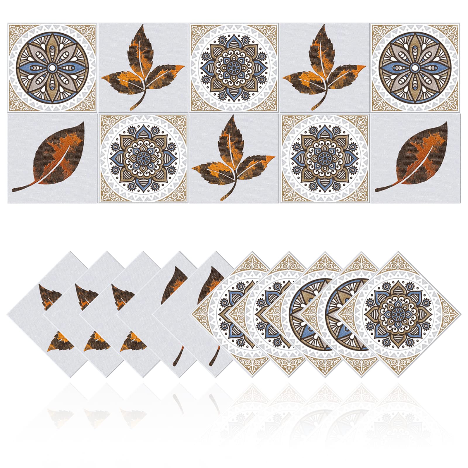 Cendray Retro Tile Stickers for Bathroom Kitchen DIY Oil Proof Waterproof PVC Sticker Decoration Morocco Style Brown Maple Leaves (20x10cm)
