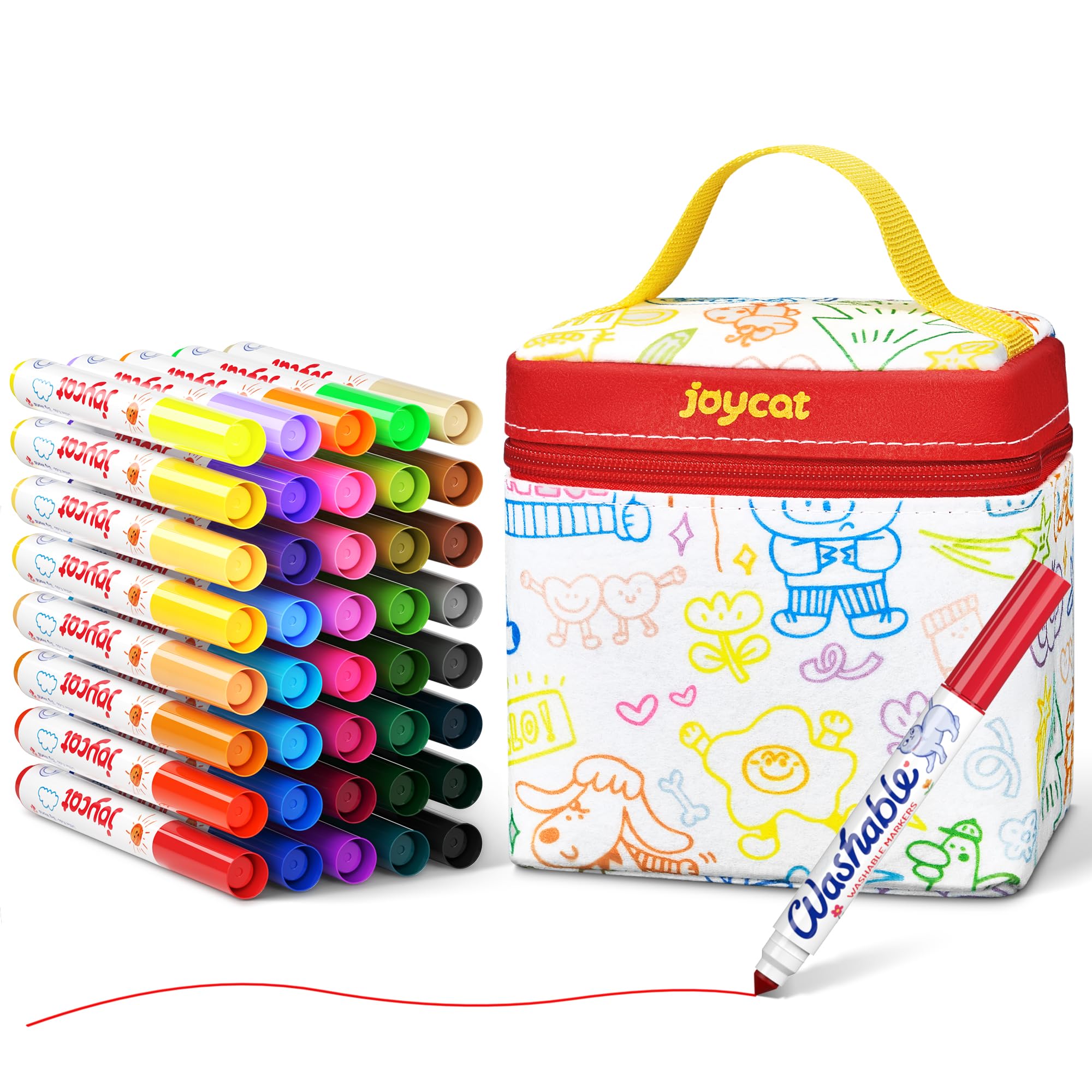 JoyCat 40 Colors Washable Markers Mega Pack, Deluxe Art Set with DIY Coloring Fabric Bag, Portable Broad Line Markers for Kids, Creative Art & Crafts Gift for Boys Girls Ages 4-12