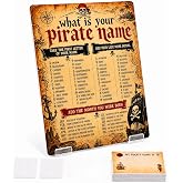 Pirate Party Decorations - What's Your Pirate Name Sign and Stickers Set | 13&times;10 inch,Pirate Decor,Treasure Map,30 PCS Name Stickers,Splashproof,Extra Large,Pirate Birthday Party