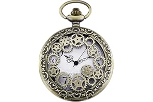 MORFONG Pocket Watch Vintage Gear Hollow Quartz Fob Watches Steampunk for Men Women