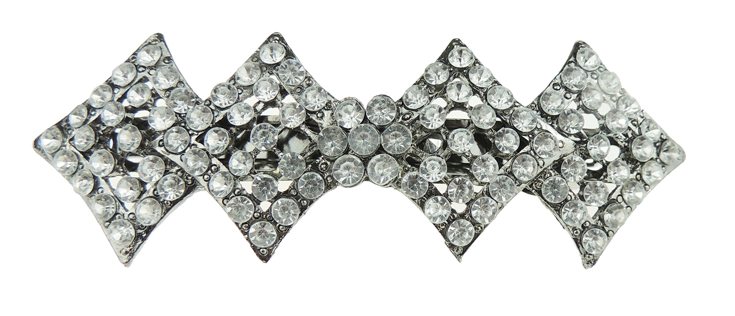 Womens Girls Crystal Rhinestone Diamante Wedding Bridal Party Evening Ponytail Fine Hair Accessories Formal Occasion Barrette Hairpin Grip French Spring Clip Long Bow Diamond Shape (Clear)