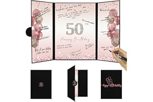 DARUNAXY Rose Gold 50th Birthday Party Decorations for Women, Happy 50th Birthday Alternative Signature Guest Book Black Pink 50 Birthday Signing Card Board Party Supplies Cheers to 50 Years Old Gift