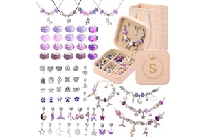 HAPTIME Charm Bracelet Making Kit, Jewelry Making Kit for Girls, DIY Necklace Kit with Initial Jewelry Box, Unicorns Crafts Arts Girls Toys Age 6-8 8-12 Birthday Valentines Day Gifts for Kids - S