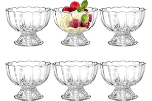 Lawei 6 Pack Glass Dessert Bowls - 5 Oz Glass Ice Cream Cups Mini Trifle Footed Dessert Bowls for Dessert, Sundae, Ice Cream,