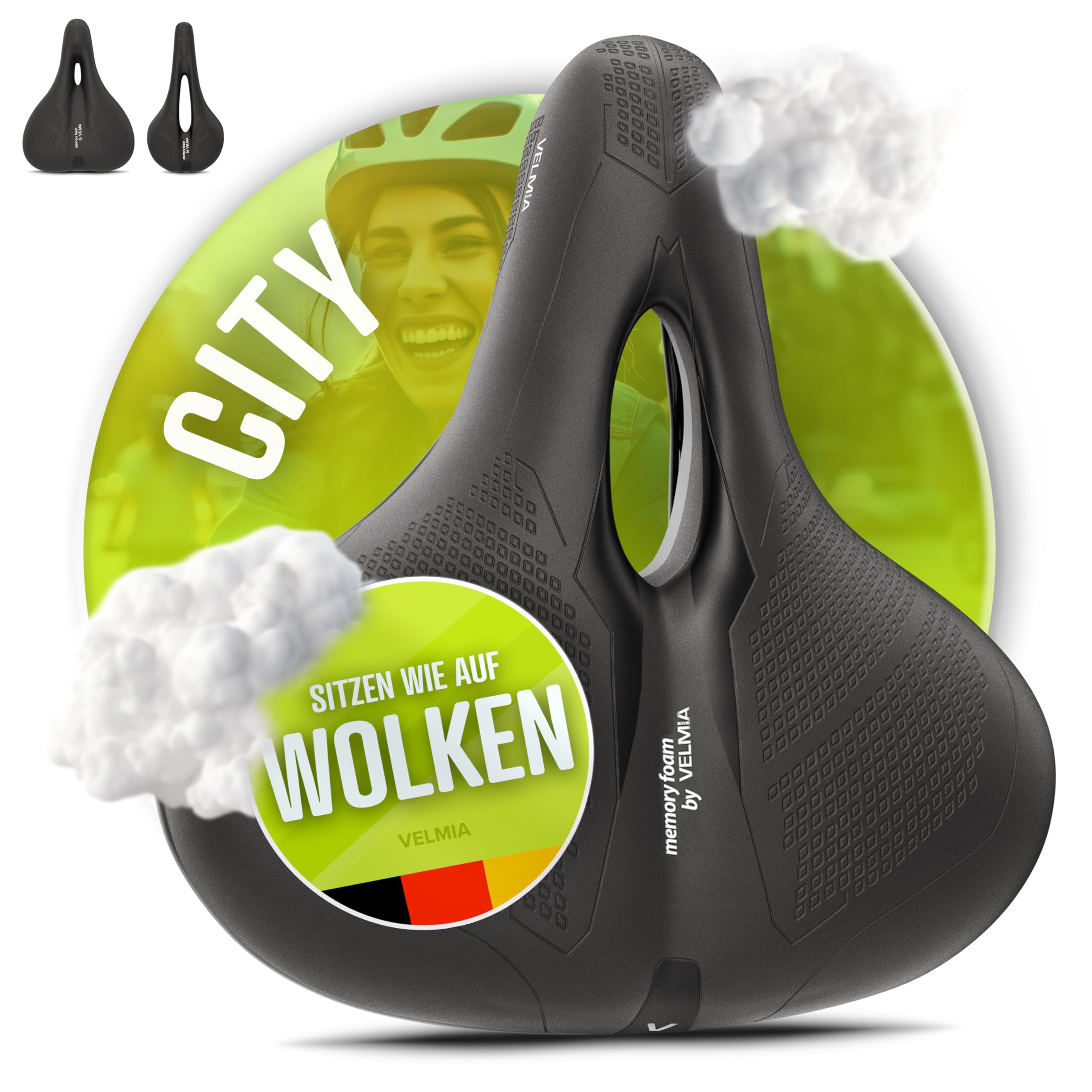 Photo 1 of VELMIA Bike Seat Designed in Germany, Made of Comfy Memory Foam I Bicycle Seat for Men and Women, Waterproof Bike Saddle with Smart Zone-Concept I Exercise Seat for BMX, MTB & Road