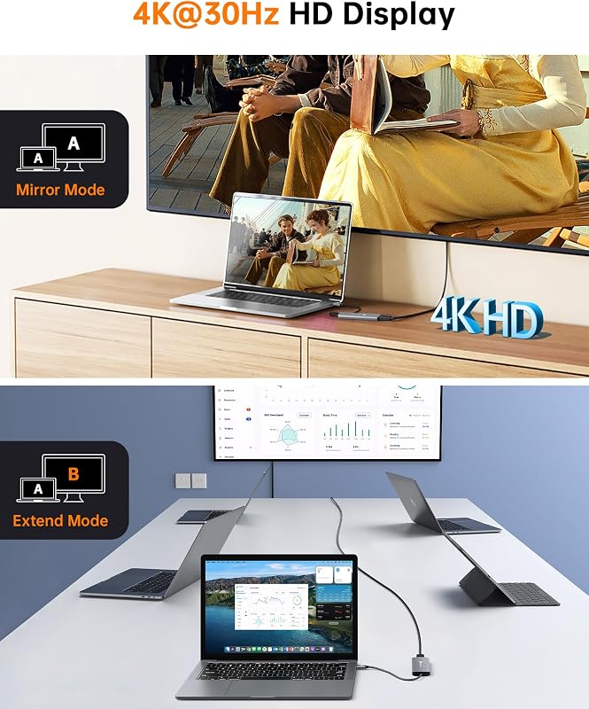 Adaptador NOVOO USB C Hub 5 em 1 Multiportas com HDMI 4K, 2 portas USB 3.0, leitor de cartões SD / TF para MacBook Pro 2019/2018, iMac 2017, Huawei MateBook, Google Chromebook Pixel e muito mais