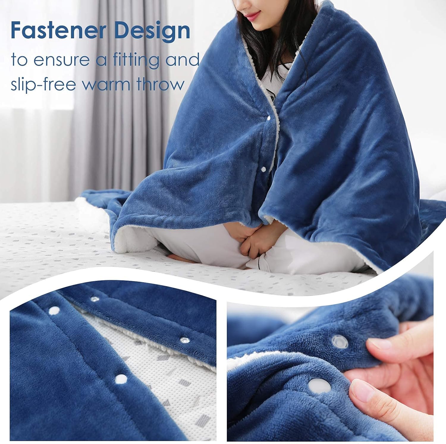 MaxKare Electric Blanket Heated Throw Flannel & Sherpa Fast Heating Blanket 50" x 60", ETL Certification with 6 Heating Levels & 5 Auto-Off Timing Settings, Home Use & Machine Washable, Blue & White: Kitchen & Dining