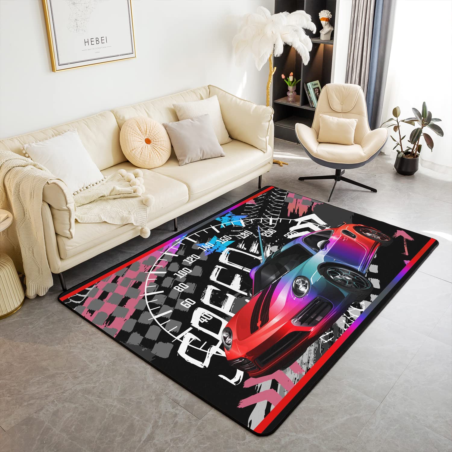 Race Car Area Rug 100x150cm Speed Sports Car Living Room Rugs For Bedroom Home Decor Extreme Sports Carpet Ultra Soft Non-Slip Indoor Floor Mat