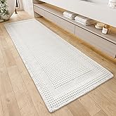 AMOAMI Waffle Bath-Mat, Absorbent Bath Mats for Bathroom Non Slip, Machine Washable Bathroom Rugs with Tassels Ultra Soft Boho Bath Rugs for Floor 2'x6'(24"x72") White
