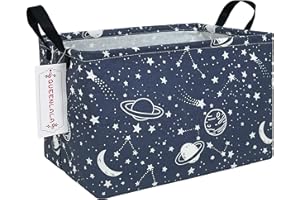 QUEENLALA Rectangular Laundry Hamper/Foldable Nursery Laundry Basket for Organizing/Storage Bin Baskets/Children Toy Office Bedroom/Toy Bin Closet Shelf Baskets（Rec-blue-starry sky）