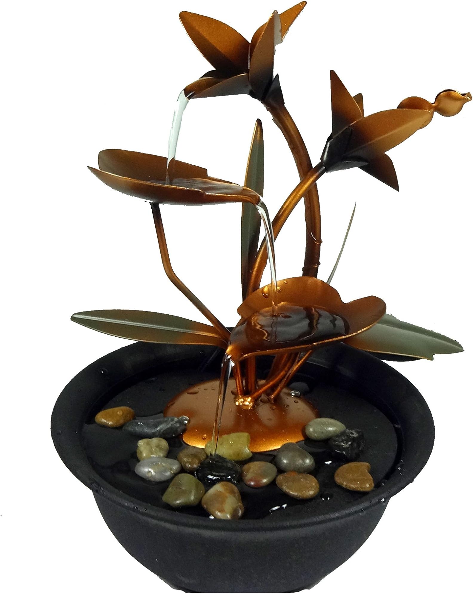 GiftsRDecor Tabletop Fountain Water Falling Metal Leaves And Flower