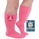 2 Pairs Wide Diabetic Socks for Swollen Feet, Lymphedema Socks,Non-Binding Socks,Diabetic Socks for Men & Women(Pink)