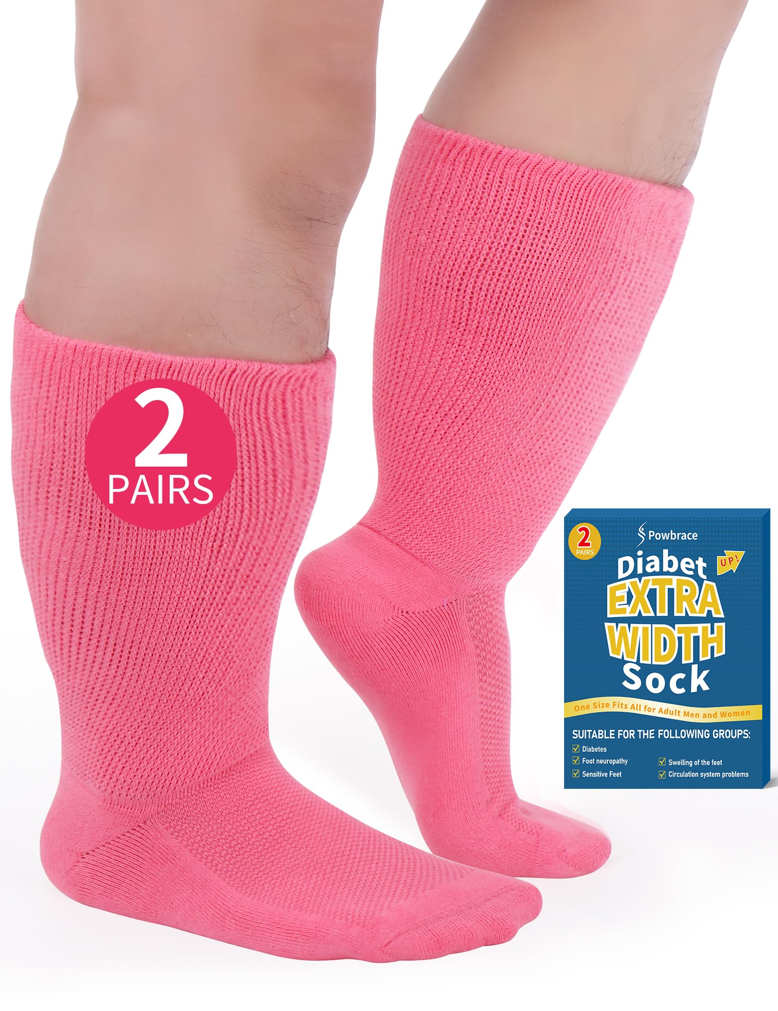 Photo 1 of 2 Pairs Wide Diabetic Socks for Swollen Feet, Lymphedema Socks,Non-Binding Socks,Diabetic Socks for Men & Women(Pink)