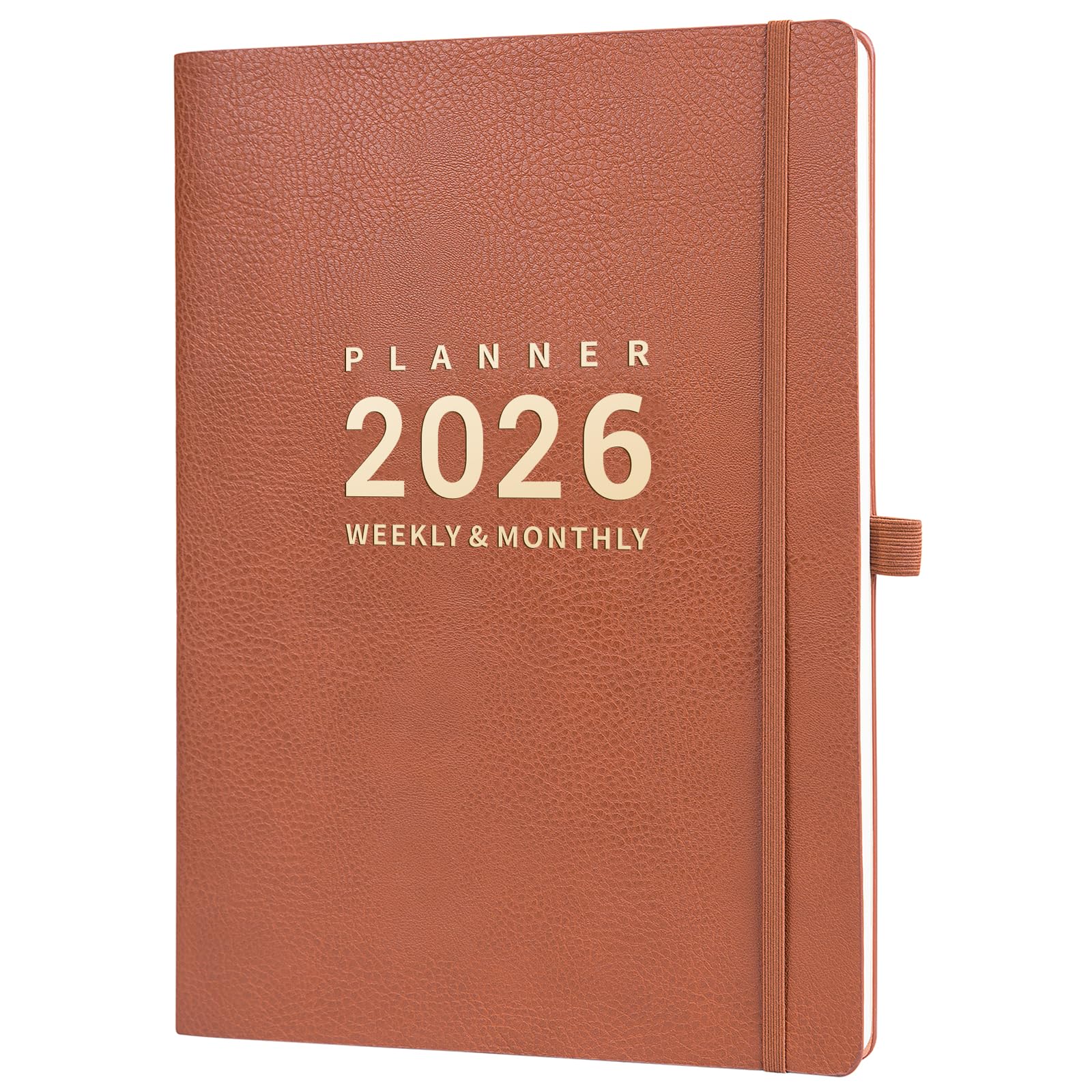 Academic Diary 2026 - A4 Diary 2026 Week to View from January 2026 to December 2026, 2026 Diary with Brown Leather Cover, Elasticated Closure, Back Pocket