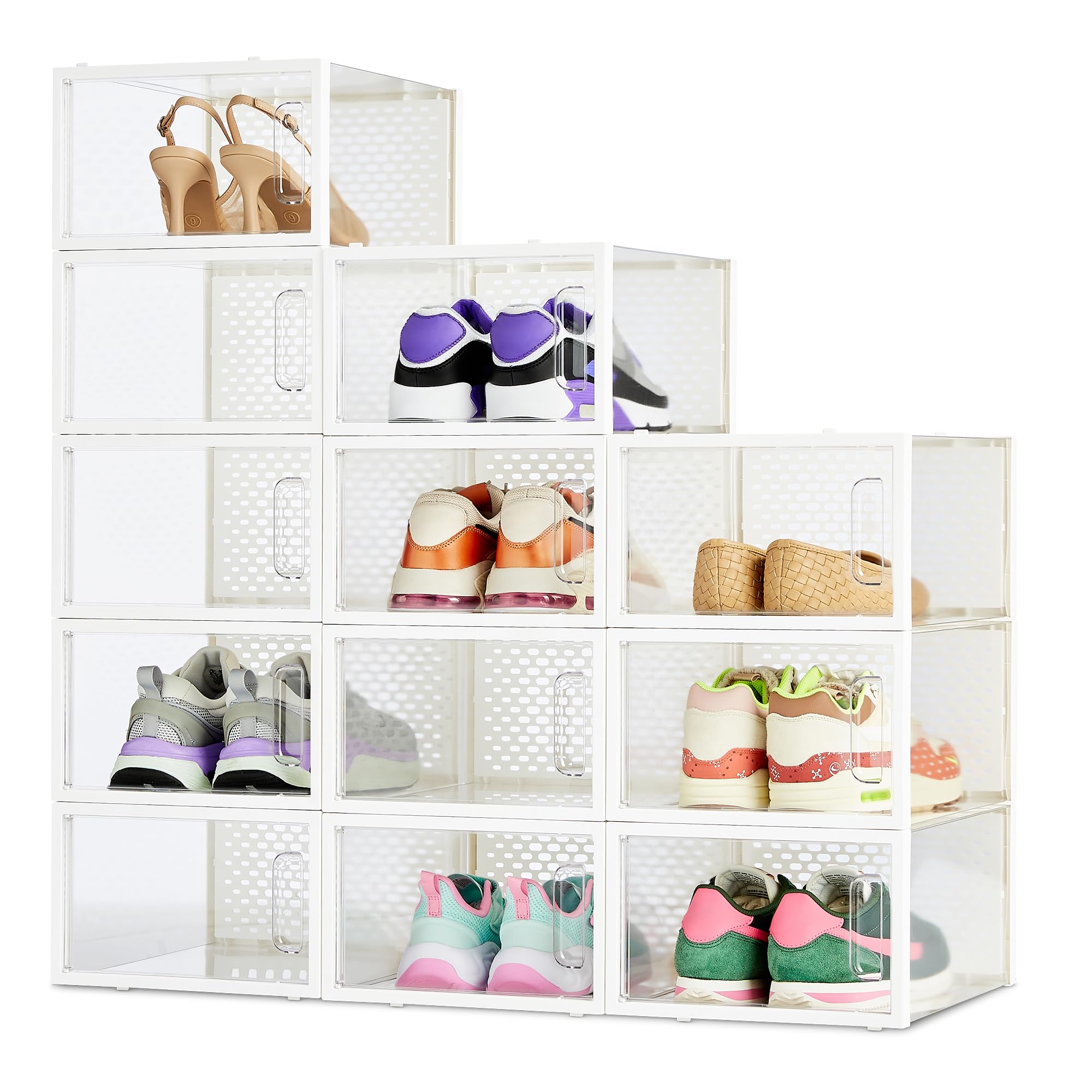 Photo 1 of Amazon Basics Stackable and Foldable Clear Shoe Storage Organizer Box, Medium, Pack of 12