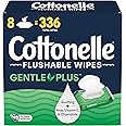 Cottonelle GentlePlus Flushable Wet Wipes with Aloe & Vitamin E, Adult Wet Wipes, 8 Flip-Top Packs, 42 Wipes per Pack (336 To