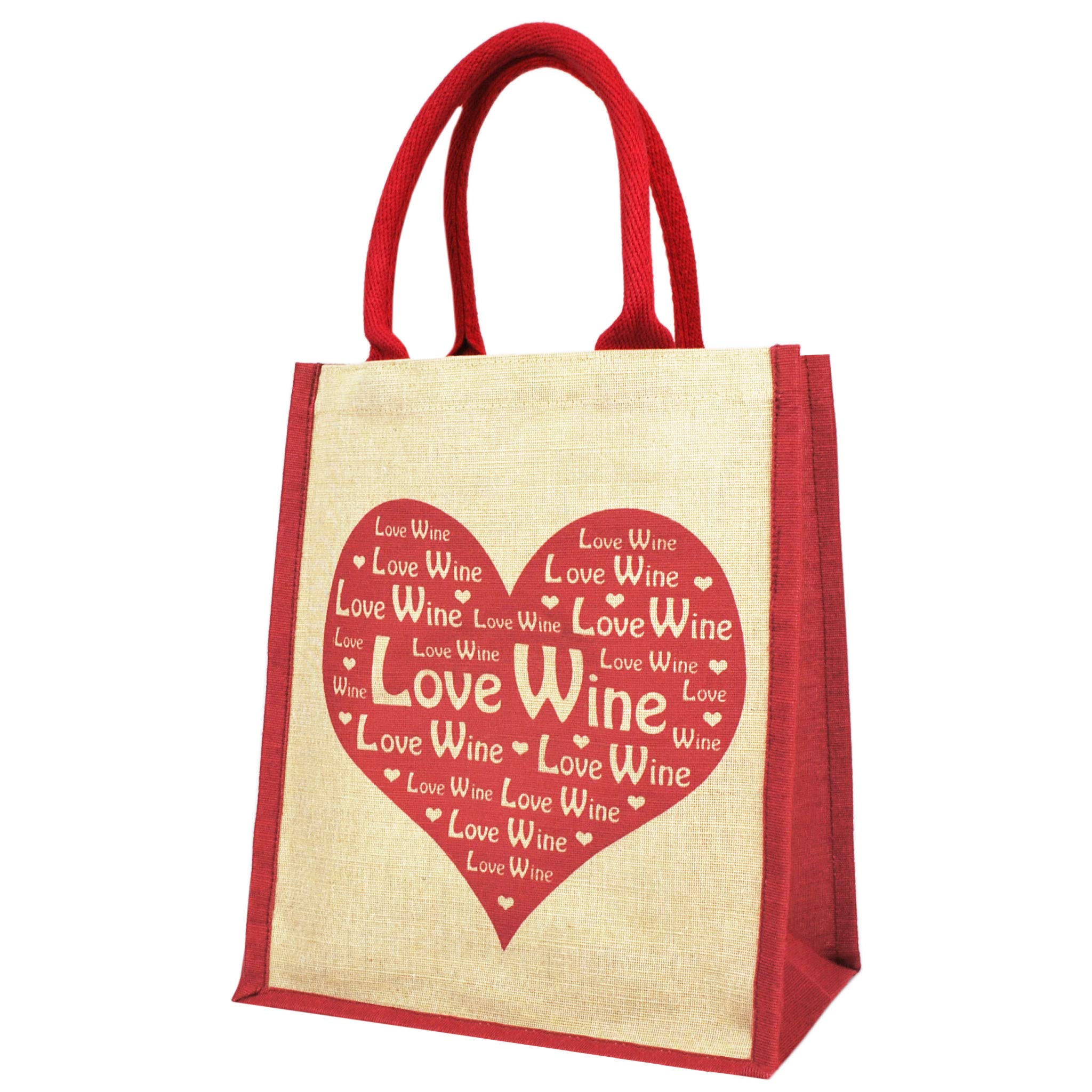 Just Perfect Bags Wine Carrier Bag 6 Bottles with Removable Dividers - Reusable Bottle Tote for Wine, Beer, Champagne - Strong Shopping Bag - Red Love Wine Heart